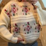 NWT Oversized Floral Sweater Tan Size XS Photo 1