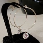 Silver Hoop Earrings with Floating Cubic Zirconia Diamond Photo 4