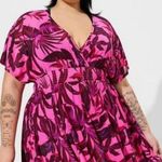 Torrid Plus Size 1 Hot Pink Tropical Mesh Smocked Waist Swimsuit Swim Cover Up Photo 0