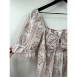 Kirious  Boho Large Crop Cotton Blend Eyelet Blouse Cream Tan Size Large Photo 2