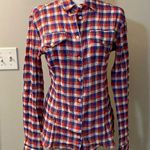 Fiorucci  Italian Red and Blue Plaid Button-Up Gauze stretch Shirt Sz 42 or 8 Photo 0