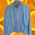 Requirements R.Q.T. Blue/Green Full Zip Ruffle Front Lightweight Coat Size XLP‎ Photo 0