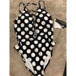 La Blanca New. polka dot plunge neck swimsuit. MSRP $139. Size 14 Photo 6