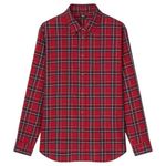 Uniqlo New Top Womens S Plaid Button Up Shirt Collar Long Sleeve Christmas Red Photo 0
