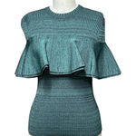 Apiece Apart  Sweater‎ Top Ruffle Ribbed Knit Marled Green Black Size Small Photo 0