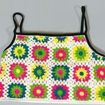 Crochet Knit Floral Mandala Tank Crop Top Shirt Blouse Size XS 🌼✨ Multi Photo 0
