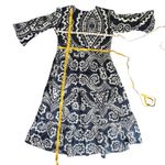 La Plage Dress Medium 100% Cotton Coverup Midi Resort Bohemian Crochet Cruise Blue Photo 13