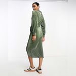 ASOS  Women's Plisse Wrap Midi Dress Collared with Blouson sleeves Green Size 10 Photo 1