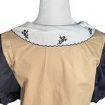 Sunyuer Embroidered Blouse Beige Black Dark Floral Puff Sleeve Deep Vneck Collar Black Size M Photo 4