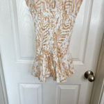 Sabo Skirt Luxe Camari Linen Dress Tan White Shirred Off the Shoulder Medium Photo 6