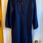 J.Crew  NWTS..NAVY BLUE COTTON DRESS LACE UP NECK LINE OVERSIZED XS 
ADORABLE Photo 1