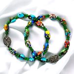 Set of 2 Floral Ceramic Beaded and 925 Silver Bracelets Blue Photo 1