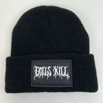 Dolls Kill  Knit Beanie Hat Black Goth Punk Lolita Death Metal Spell Out Patch Photo 1