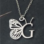Letter G Initial Butterfly Necklace Silver Photo 2