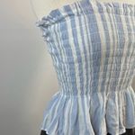 American Eagle Blue Stripe Smocked Ruffle Sleeveless Tube Top shirt womens M new Photo 2