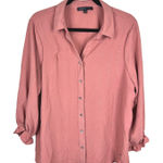 Adrienne Vittadini Women's XL Pink Textured Metallic Stripe Button Up Blouse Photo 0