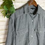 Paper Moon Boxy Green Pin Striped Button Down Photo 1