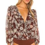 ASTR The Label Odette Cinnamon Brown Floral Bodysuit Large Photo 0