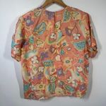 Vintage Top Women M Orange Floral 100% Silk Blouse Modest Business Career Spring Size M Photo 1