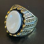 Opal black onyx gemstone 18k gold plated ring size 7.5 Photo 2