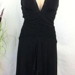 Bebe Black Sleeeveless Plunge Front Draped Sleeveless MIDI Dress S Photo 0