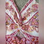 Angie  Boho Paisley Maxi Dress L Twist Front Cutout Tiered Lace Trim Photo 4