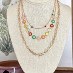 Layered Daisy Chain and Paperclip Necklace Set Pink Photo 1