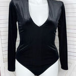 Good American All Day Ribbed Velvet Deep V Neck Bodysuit Black 4 XL Photo 0