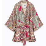 ZARA Multicolor Satin Silk Paisley Print Duster Wrap Kimono Caftan Top Jacket Photo 2