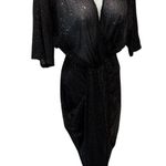 Baltic Born Sequin Deep Plunge Ruched Midi Dress Sz S Black Sparkle High Slit Photo 0