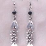 Gothic Punk Fish Bone & Thorn Shaped Earrings: Gray Photo 0