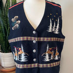 Vintage Embroidered Holiday felt Vest L Grandma Core Black Size L Photo 0