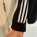 Adidas EUC | women’s black white striped fleece lined crewneck — large Photo 2