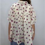 easel Off White Purple Flower Printed Linen Button Down Shirt Photo 1