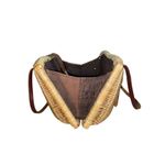 Vintage Boho Handwoven Oat Straw Wicker & leather Clamshell Basket Purse Photo 7