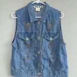 Vintage 90’s Denim Jean Western Vest Woman’s Sz S By M.E.Z.A Turquoise Beaded Blue Photo 0