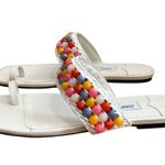 Jimmy Choo  Women's White Amoure Flat Embellished Beaded Raffia Sandals size 38.5 Photo 4