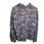 Fragonard Button Down Blouse Light Blue Stamp Artwork XL Photo 3