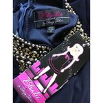 Blondie Nites  Stretch Knit Navy Blue Gown With Beaded Neck NWT Size 3 Photo 7