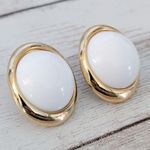Vintage Clip On Earrings Large White with Gold Tone Photo 2