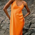 ZARA dress maxi midi hot orange satin effect wedding party cocktail Photo 6