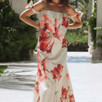 Hutch Iris Off-Shoulder Maxi Dress | Floral, Bow - Beige Photo 0