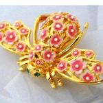 Joan Rivers Cherry Blossom Flower BEE PIN Brooch Pink Enameled Gold Pave Crystal Photo 1