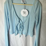 Princess Polly : Light Blue Barbarossa Ribbed Tie-Front Top- Bell Sleeve- 4 Photo 0