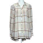 Free People Womens Peppy Plaid M Tunic Shirt White Brown Button Up Back Ruffle Photo 1
