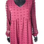 ABYOXI Burgundy Pom‎ Pom Swiss Dot Babydoll Mini Dress Long Sleeve Medium Red Photo 0
