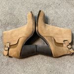 Lucky Brand Woman’s Size 8.5 Tan Suede Ankle Booties Slip On Half Side Belt Photo 4