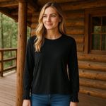 Z Supply NEW Black 100% Cotton Ruched Cuff Long Sleeve Capsule Coastal Chic M Photo 1