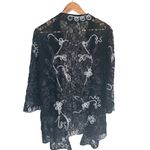 Lauren Michelle XL Black Lace Open Front Cardigan White Embroidery Photo 7