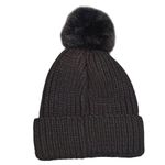 Steve Madden  beanie knit faux fur pom women's hat black Photo 1